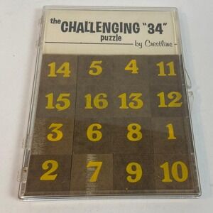 Vintage Crestline The Challenging 34 Solitaire Math Puzzle Hardwood Tiles‎ Case